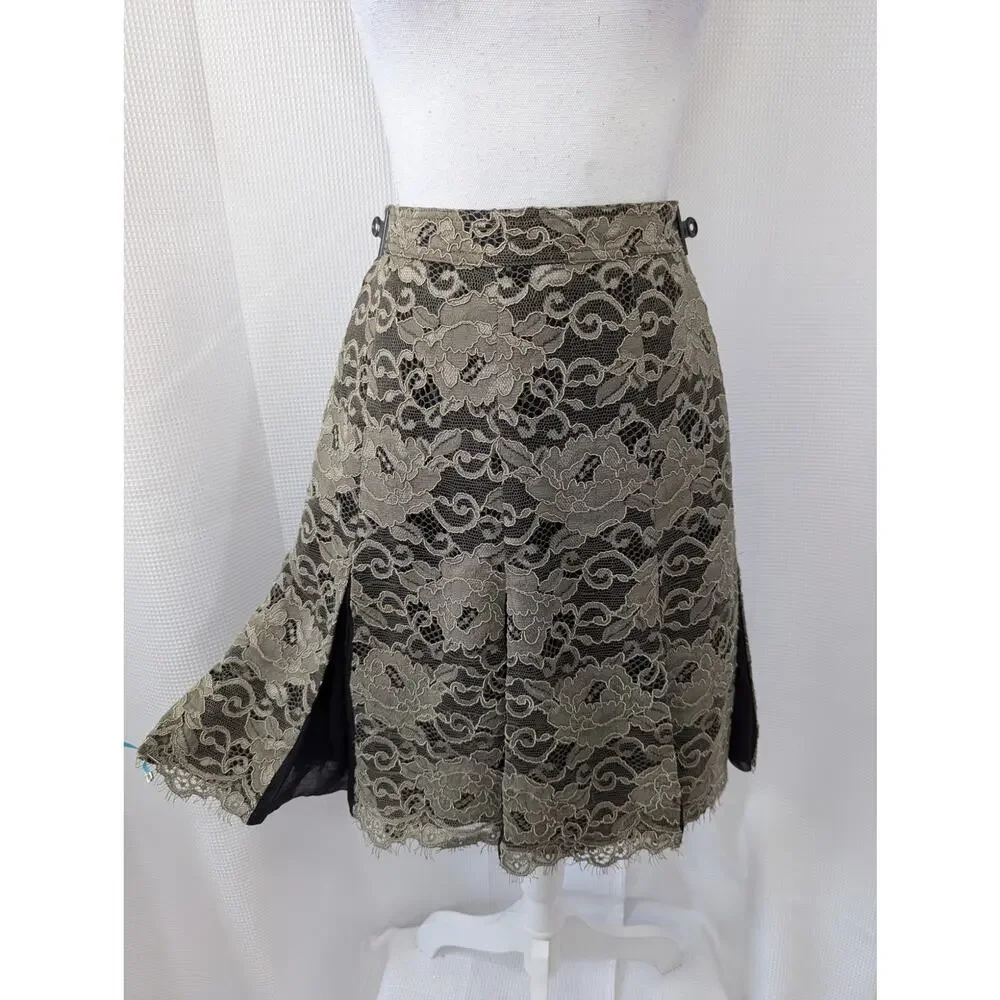 TORY BURCH! TAUPE BEIGE EMBROIDERED LACE, BLACK CHIFFON 